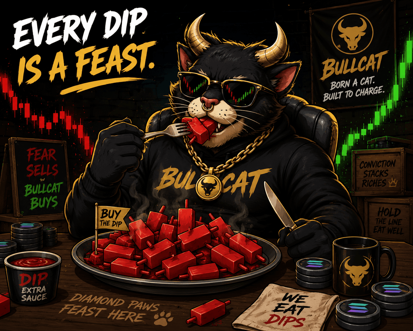 BullCat Every Dip Is a Feast campaign artwork